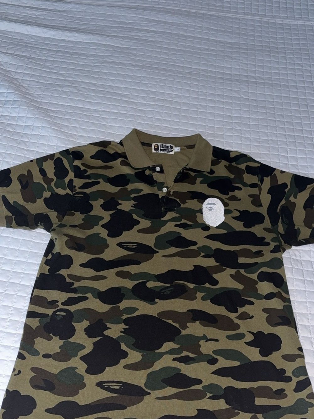 Men's Olive Green Camouflage Polo with Ape Head Patch